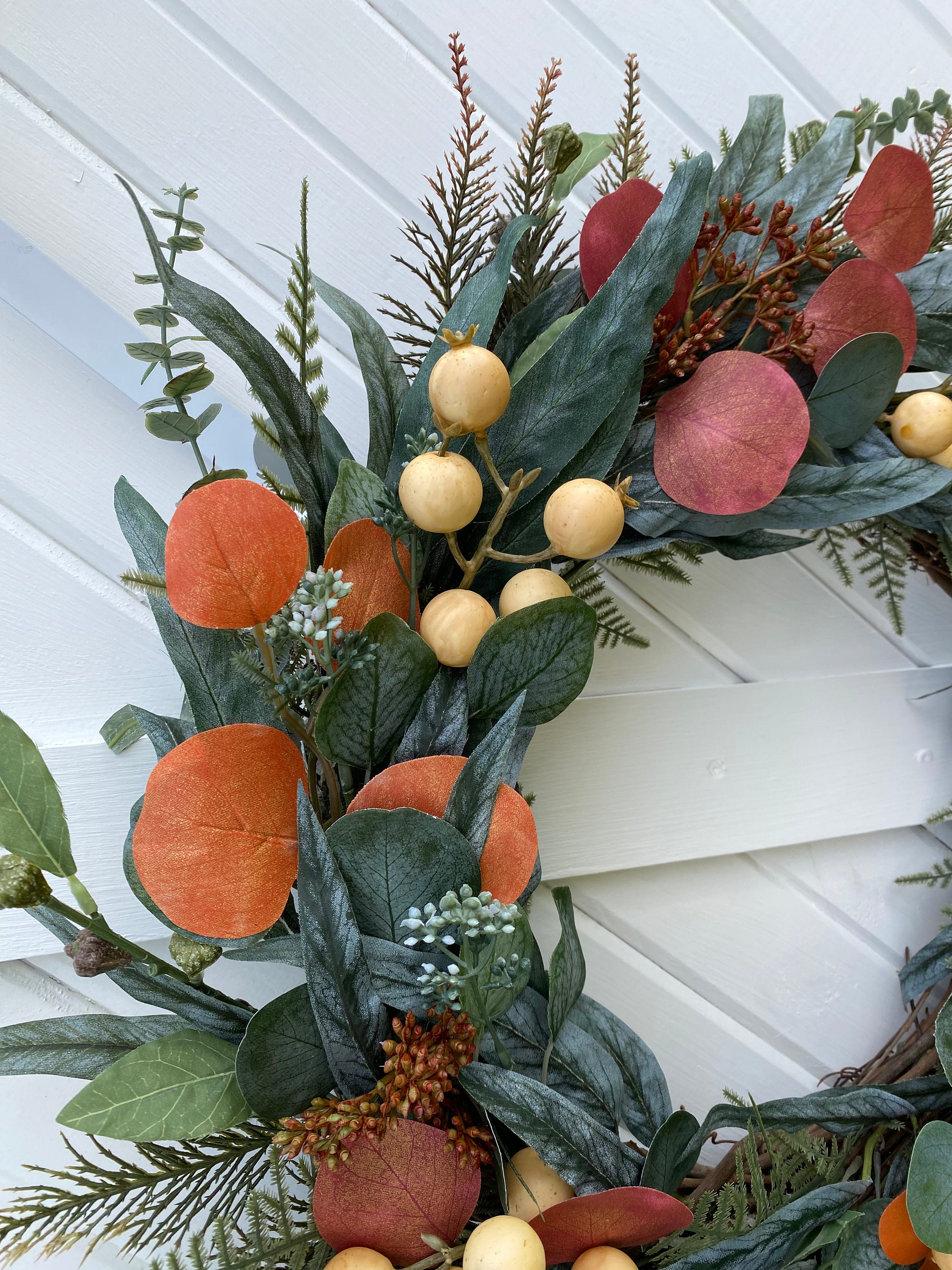 Fall Eucalyptus Wreath Fall Front Door Wreath Orange Leaves - Etsy