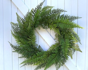 Year Round Greenery Wreath, Fern Wreath, Everyday Fern Wreath for Front Door, Modern Farmhouse Wreath, Faux Fern Wreath, Housewarming Gift