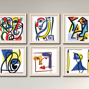 Gallery Wall Art Set Of 6 Prints, Picasso Print, Picasso Poster, Gallery Wall Bundle, Cubist Wall Art, Digital ai Art, Cubism