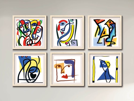Gallery Wall Art Set Of 6 Prints, Picasso Print, Picasso Poster, Gallery Wall Bundle, Cubist Wall Art, Digital ai Art, Cubism