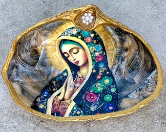 Blessed Virgin Mary, Rosary Holder, Christian Gift, Seashell Decor, Our Lady of Guadalupe, Catholic Gift, Religious Altar, Shrine