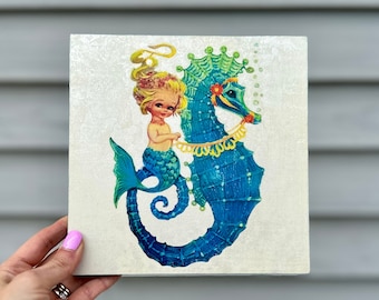 Vintage Mermaid Wall Art, Baby Mermaid, Coastal Wall Decor, Mermaid Gift, Mermaid Nursery