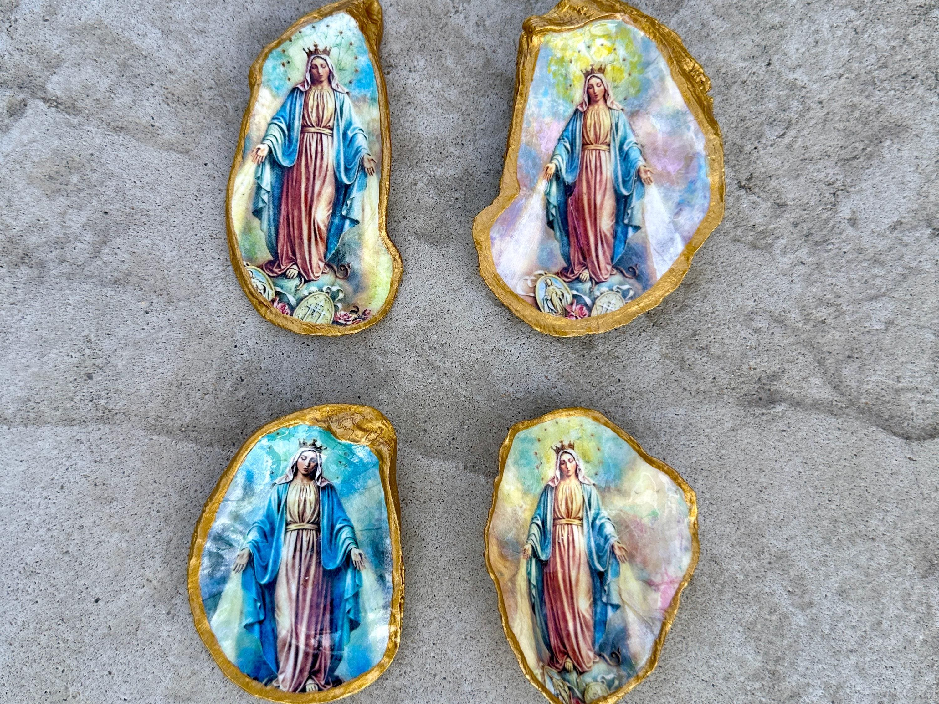 Blessed Virgin Mary, Our Lady of the Miraculous Medal, Seashell Decor, Prayer Charm or Catholic Gift. Ideal Altar Decor and Christian Gift.