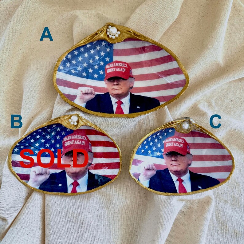 Donald Trump Gift, Home Accent, Ring Dish, Decoupage Seashell, Trump