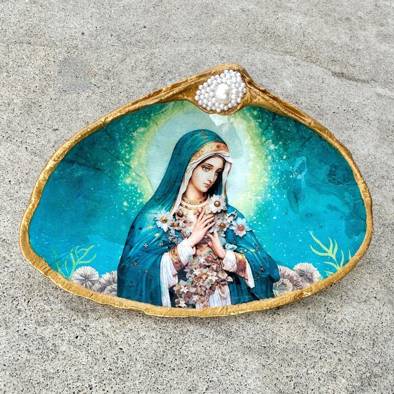 Virgin Mary Shell Virgin Mary Shell Rosary Dish: Coastal Catholic Gift - Etsy