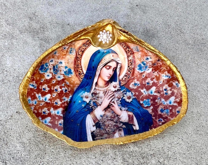 Holy Mary Shell Virgin Mary Rosary Holder: Seashell Ring Dish, Christian Gift - Etsy