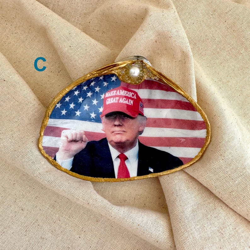 Donald Trump Gift, Home Accent, Ring Dish, Decoupage Seashell, Trump