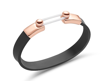 Pulsera de silicona negra color oro rosa con cierre a presión – Herramienta de mindfulness para la terapia cognitivo-conductual