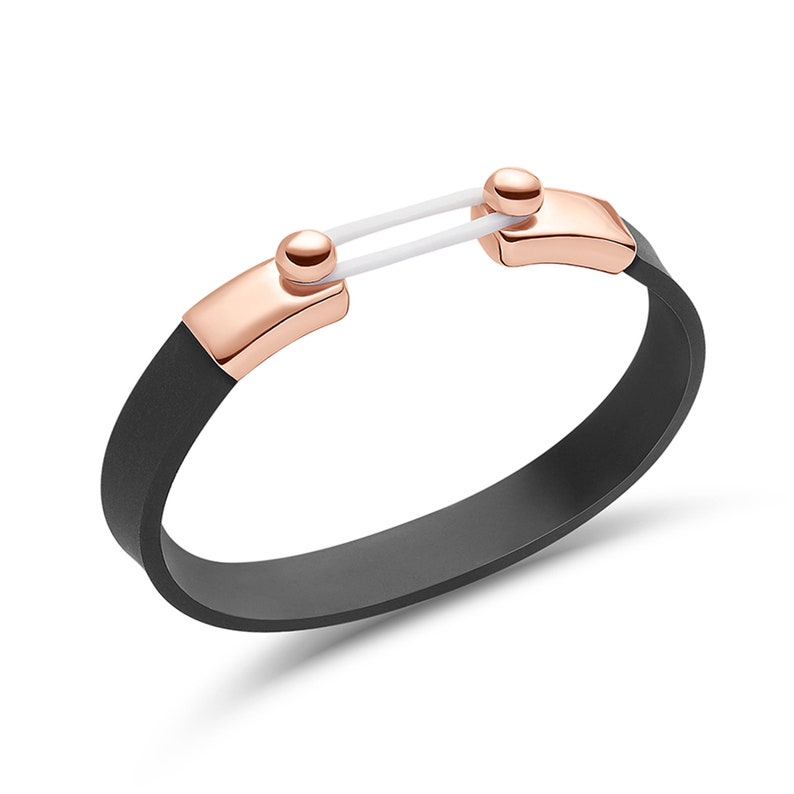 Rosegold Black Silicone Snap Bracelet – CBT Mindfulness Tool image 1