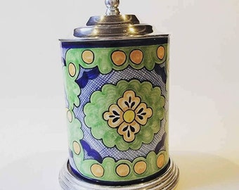 Vintage Green and Blue Ceramic Canister!