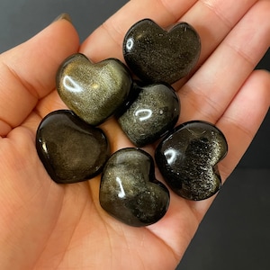 Gold Sheen Obsidian Heart Carving | Sheen Obsidian Crystal Heart | Crystal Pocket Charm | Volcanic Glass Crystal | Black and Gold Crystal