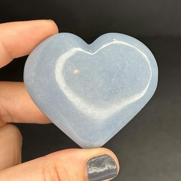 Angelite Crystal Heart | Blue Anhydrite Crystal Carving from Peru | Angeline Hand Carved Heart