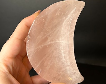 Rose Quartz Crystal Bowl | Rose Quartz Jewelry Dish | Pink Crystal Trinket Dish | Crescent Moon Bowl