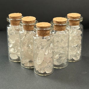 Quartz Crystal Bottle | Clear Quartz Crystal Tumbled Chips in Glass Bottle | Quartz Crystal Gravel