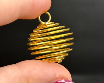 Crystal Cage Pendant | Crystal Pendant with Cord | Gold Color Pendant Cage