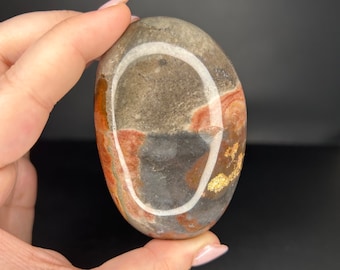 Polychrome Jasper Palm Stone | Desert Jasper Crystal Palmstone Carving | Polychrome Palm Carving