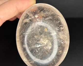 Clear Quartz Palm Stone | Clear Quartz Palmstone Carving with Rainbows
