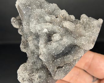 Druzy Crystal Freeform | Black Sphalerite Semi Polished Free Form Carving | Dark Chalcedony in Matrix