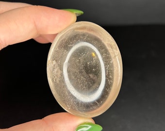 Clear Quartz Palm Stone | Clear Quartz Palmstone Carving with Rainbows