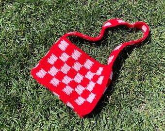Checkerboard Shoulder Bag, Handmade Summer Purse