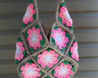Crochet Floral Granny Square Shoulder Bag