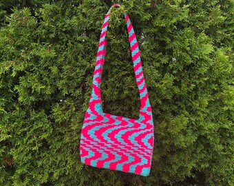 Colorful Wavy Crochet Shoulder Bag, Handmade Summer Purse