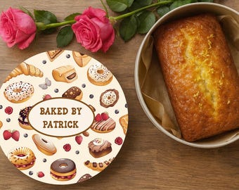 Personalized Cake Tin with Custom Name – Modern Baking Pattern – Custom Storage for Biscuits, Bakes & Treats – Gift for Bakers