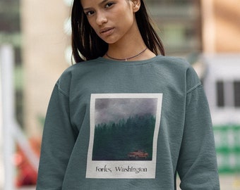 Forks Washington Polaroid Crewneck, Forest Graphic Sweater