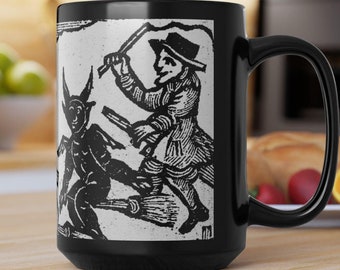 Medieval Witch Woodcut Mug: Gothic Occult Halloween Coffee Cup (15oz)
