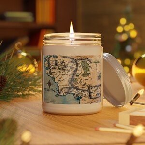 Seigneur des Anneaux Terre du Milieu Carte Comfort Spice Bougie parfumée 9 oz Dark Academia Fantasy Gandalf Frodon Legolas Aragorn