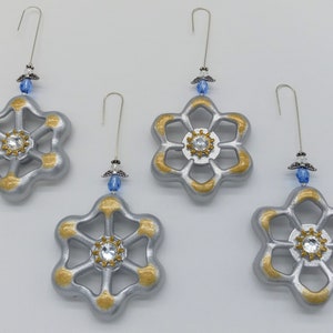 Handmade Christmas Ornaments, with Angels, Silver & Gold 4 pc Set, Upcycled Faucet Handles, Holiday Decor