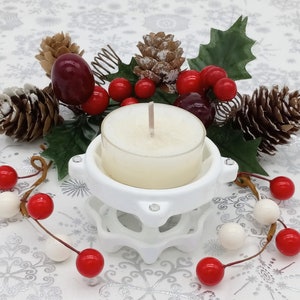 Unique Tea Light Candle Holder, Handmade Home Decor, Upcycled Faucet Handles, White