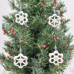 Handmade Christmas Ornaments, with Angels, White & Silver 4 pc Set, Upcycled Faucet Handles, Holiday Decor