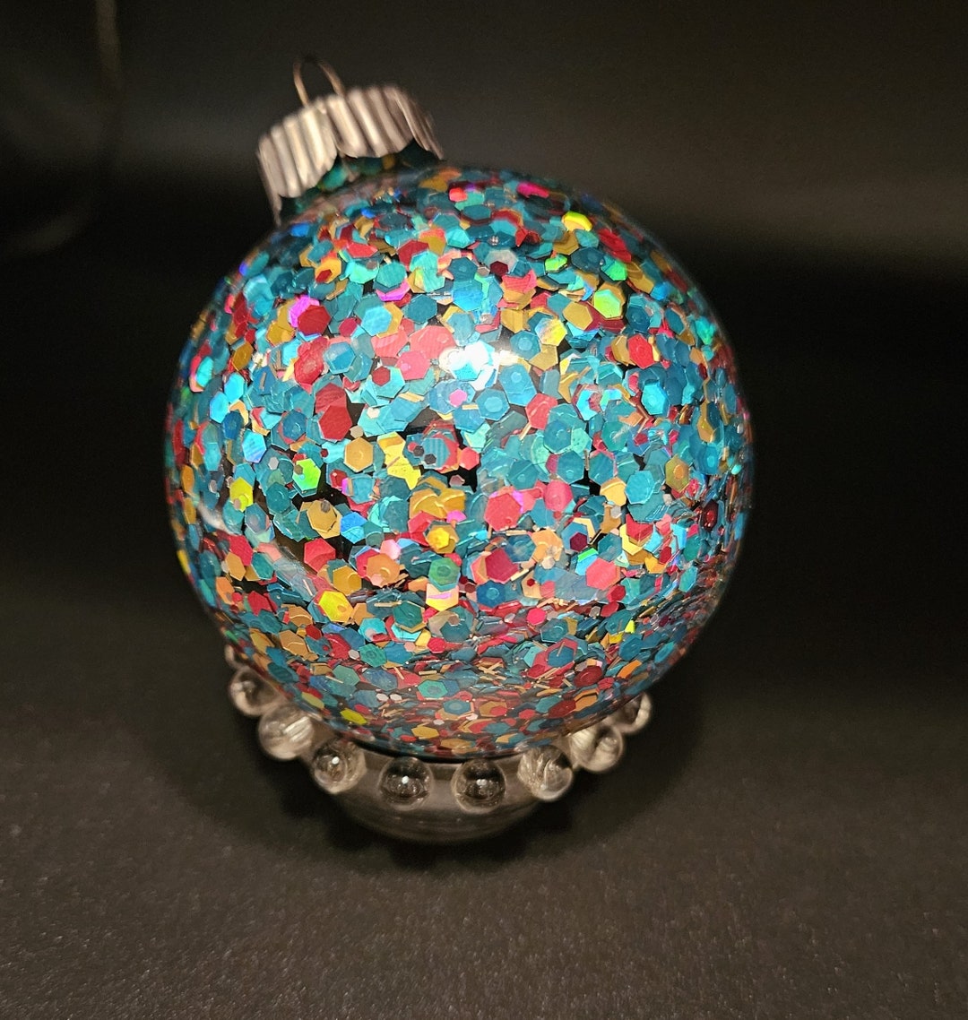 Teal Glitter Ball Ornaments, Mermaid Glass Ornaments, Glitter Ornaments, Mess Free Ornament Etsy
