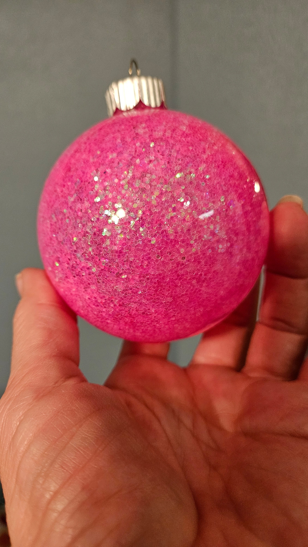 Pink Glitter Ball Ornaments, Glowing Ornaments, Glass Balls, 2 Pk, Mess Free Ornament, Glitter