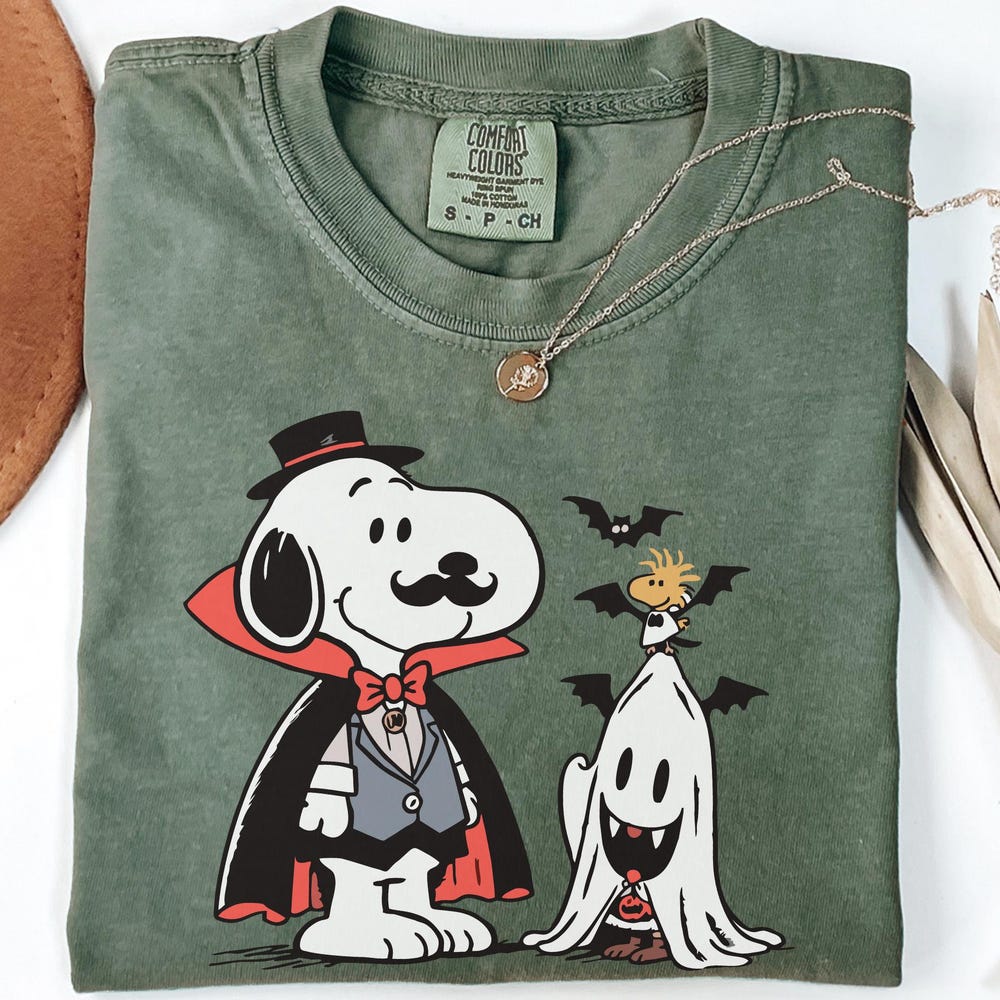 Peanuts Halloween Shirt, Snoopy Woodstock Dracula Ghost Shirt, Halloween Dog Shirt, Halloween Shirt, Spooky Dog Shirt Fashion24Hs