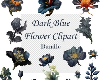 Flower clipart, 15 dark blue Floral SVG bundle, SVG & PNG files, Floral Clipart, Flower clipart