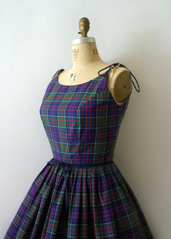 Vintage 1950s sundress - Navy and Green plaid cot… - image 4