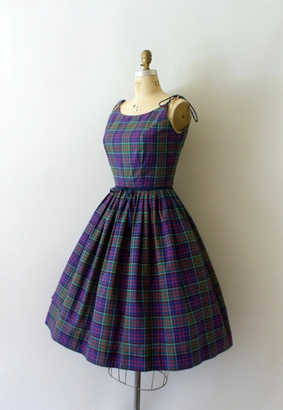 Vintage 1950s sundress - Navy and Green plaid cot… - image 2