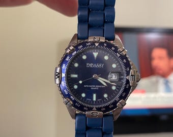 Embassy Men's Quartz Watch: Blue Dial Vintage Sport Wristwatch... Special Sale!