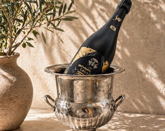 Vintage Silver Champagne Ice Bucket Patina Two Handle Wine Cooler Rustic Barware. Next Level Entertainer