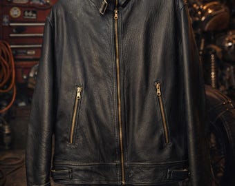 Men’s Lambskin Leather Motorcycle Jacket Fitted Handmade One-Off Biker Jacket Heavy Duty Black Moto Coat