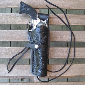 Western Gun Holster Black Tooled For Colt Python HANDMADE Good Quality.