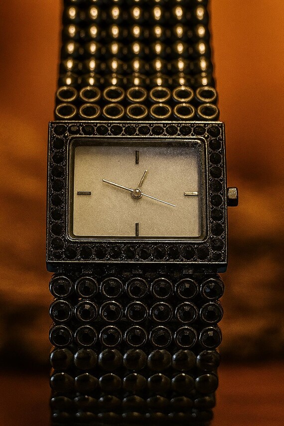 Art Deco Beaded Black Crystal Watch: Custom Women display picture 3