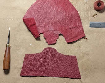 Red Ostrich Leather Hide: Exotic DIY Craft Supply. Special Sale!