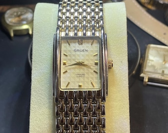 Gruen Diamond Accent Two-Tone Watch: Rectangular Dress Watch