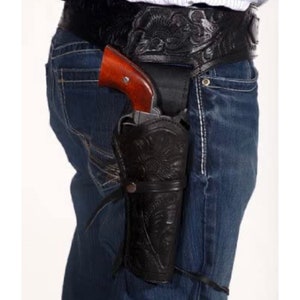 Western Gun Holster Rig Tooled. Black Custom Order Size: 32