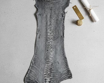 Genuine Ostrich Leg Leather: Exotic Charcoal Skin for DIY Crafts. Special Sale!