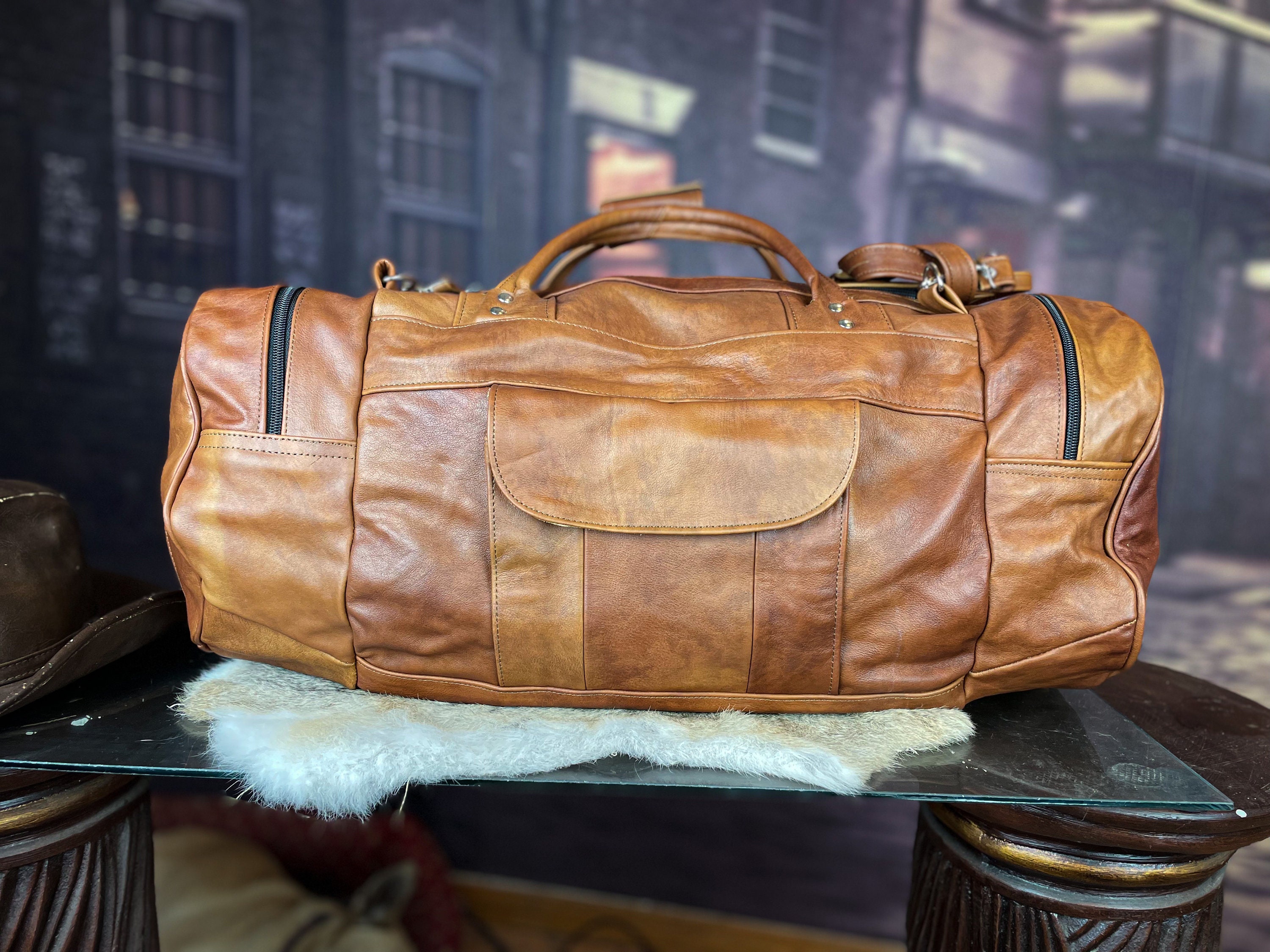 Brown Tumbled Leather 2 Bag Set (Commuter and Duffle)