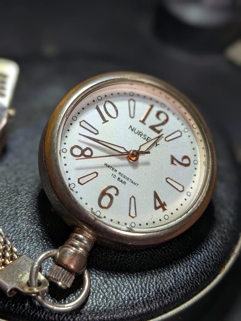 Vintage Nursery Nurse Fob Watch Rose Gold Tone Clip-On Pendant Watch 10 Bar Water Resistant Working Quartz, New Battery image 2